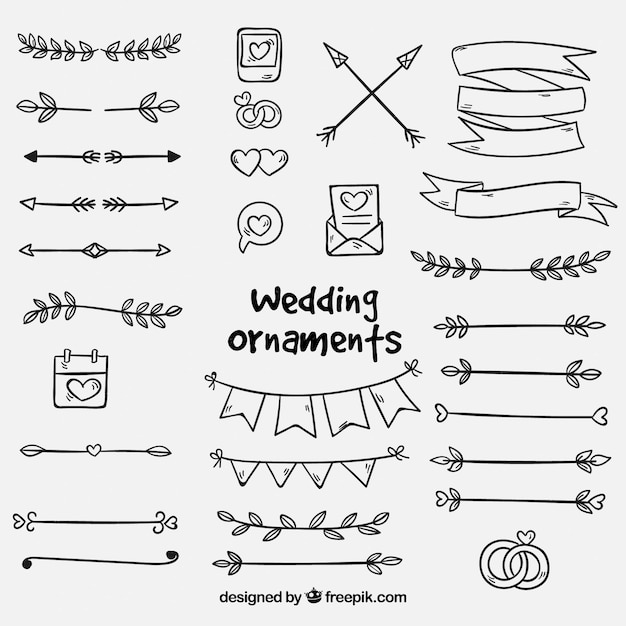 Collection of hand drawn wedding ornaments