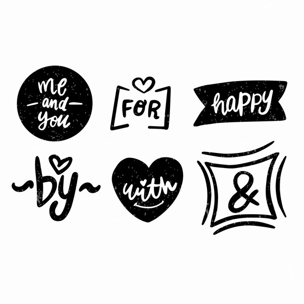 Collection of hand lettered ampersands and catchwords