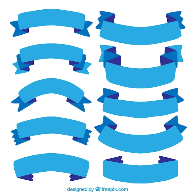 Free vector collection of hand-painted blue ribbons
