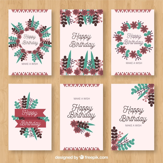 Collection of happy birthday floral cards in vintage style