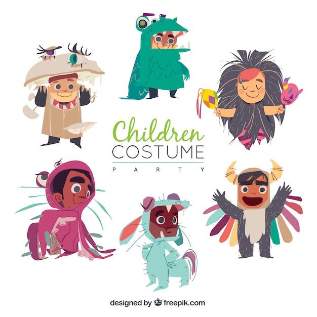 Collection of happy children wearing costumes