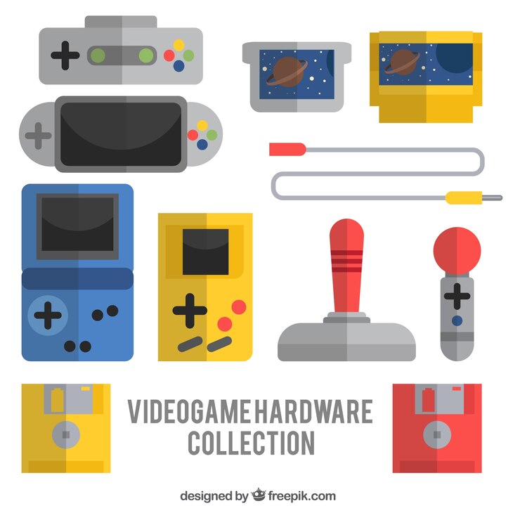 Free Vector collection of hardware and video games in flat design 