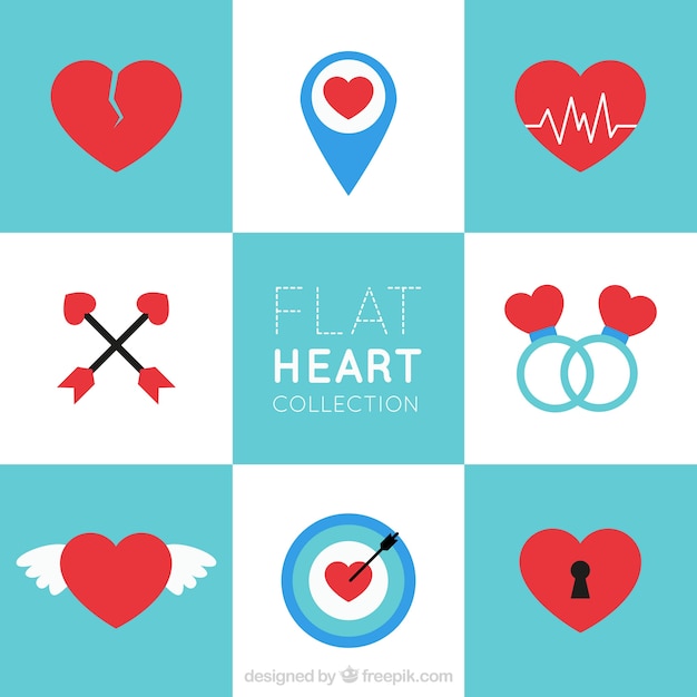Collection of hearts in flat design