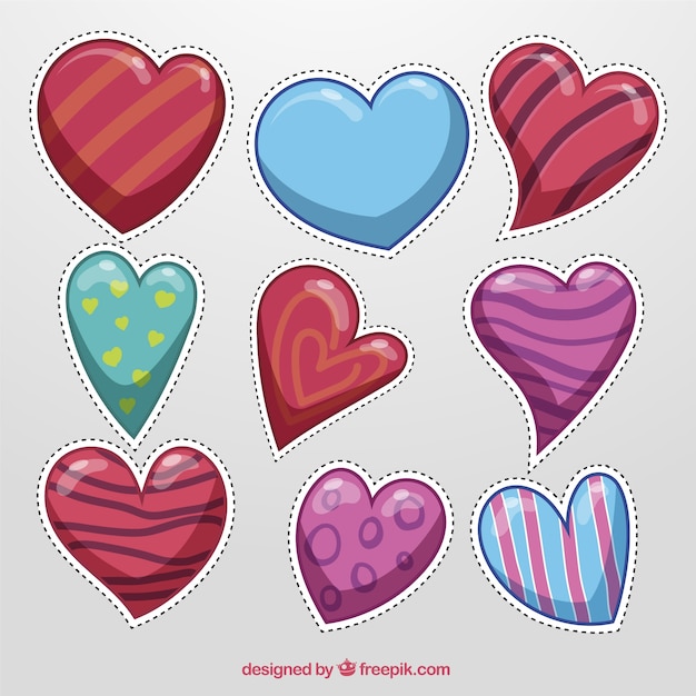 Free vector collection of hearts stickers in abstract design