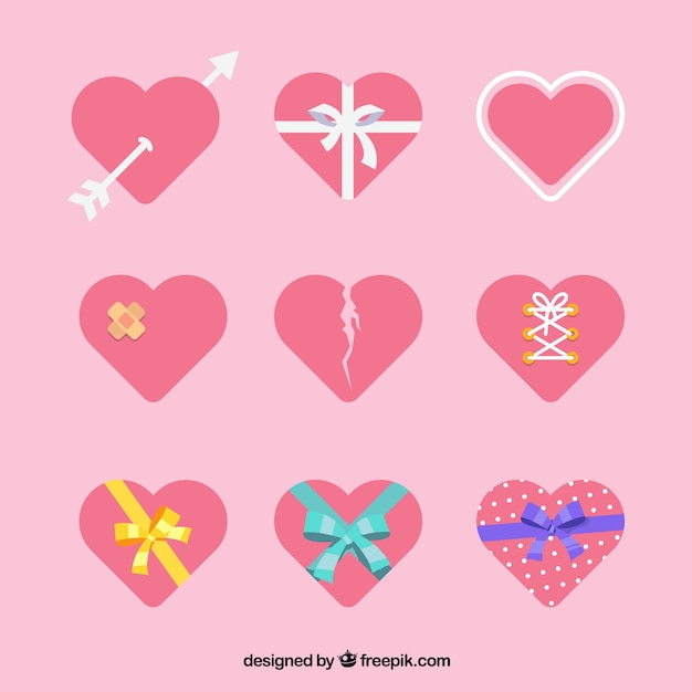 Collection of hearts with elements