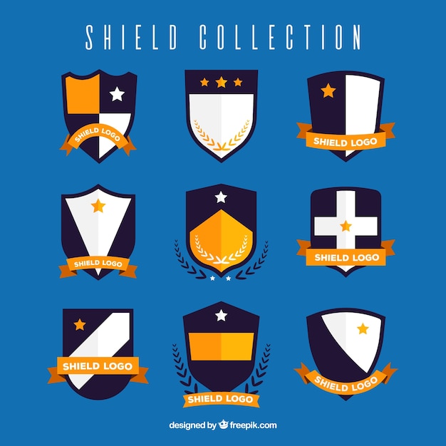 Free vector collection of heraldic shields with golden details