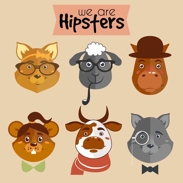 Коллекция хипстерских мультипликационных персонажей животных
