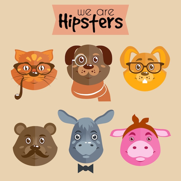 Free vector collection of hipster cartoon character animals