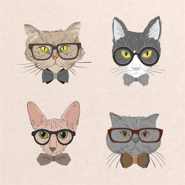 Vettore gratuito collezione di gatti hipster