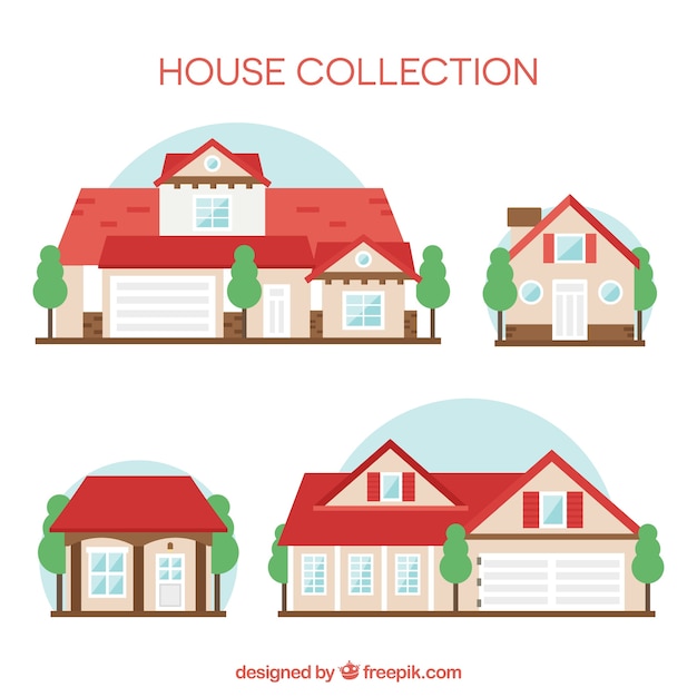 Free vector collection of houses with red roofs