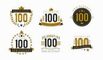 Free vector collection of hundred years anniversary badges