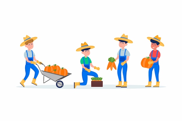 Collection of illustrated farm workers