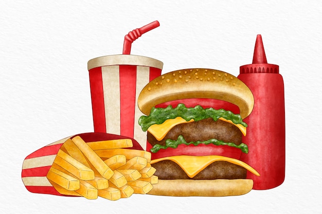 Collection of illustrated fast foods