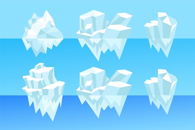 Free vector collection of illustrated icebergs in the ocean