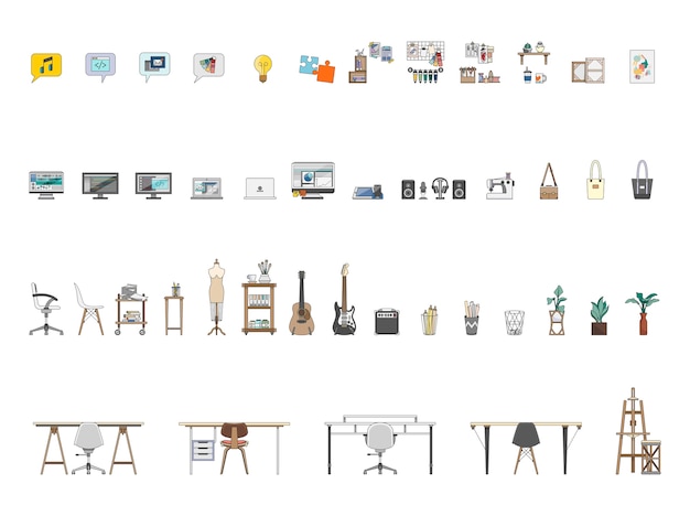 Collection of illustrated items