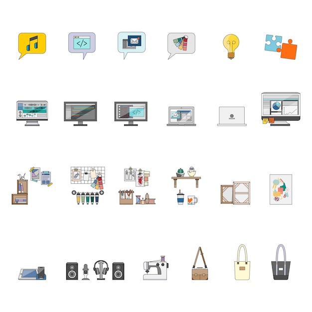 Collection of illustrated items