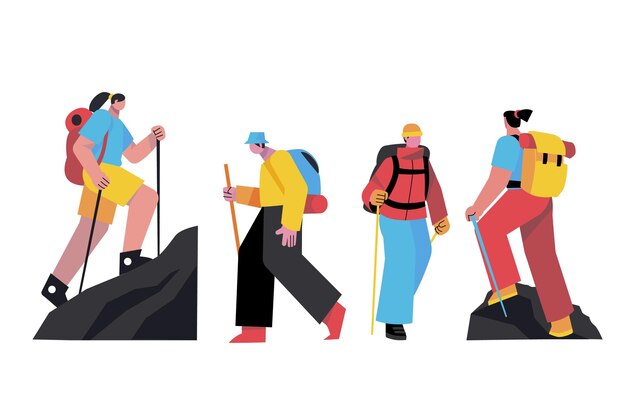 Collection of illustrated people hiking