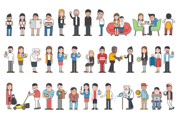 Free Vector collection of illustrated people in various daily situations