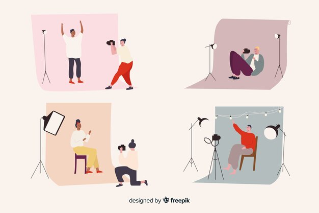 Collection of illustrated photographers taking different shots 