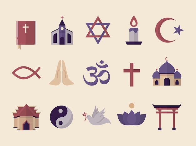 COllection of illustrated religious symbols