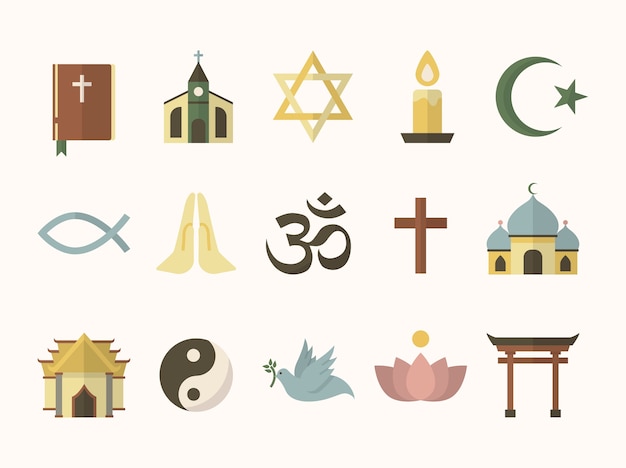 図解された宗教的シンボルの集まり