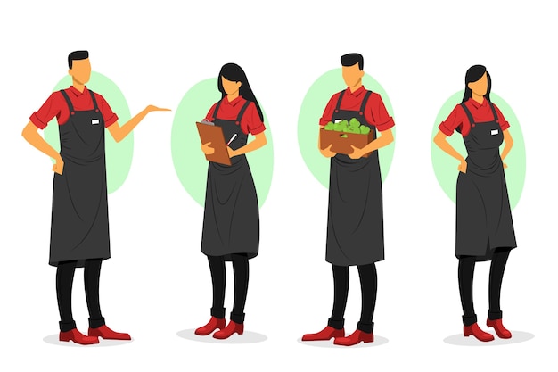 Free vector collection of illustrated supermarket workers