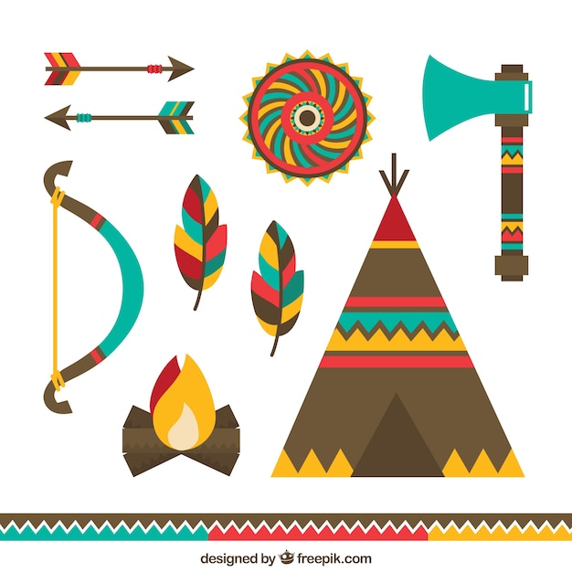 Collection of indian artifacts in flat design