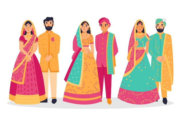 Free vector collection of indian wedding characters