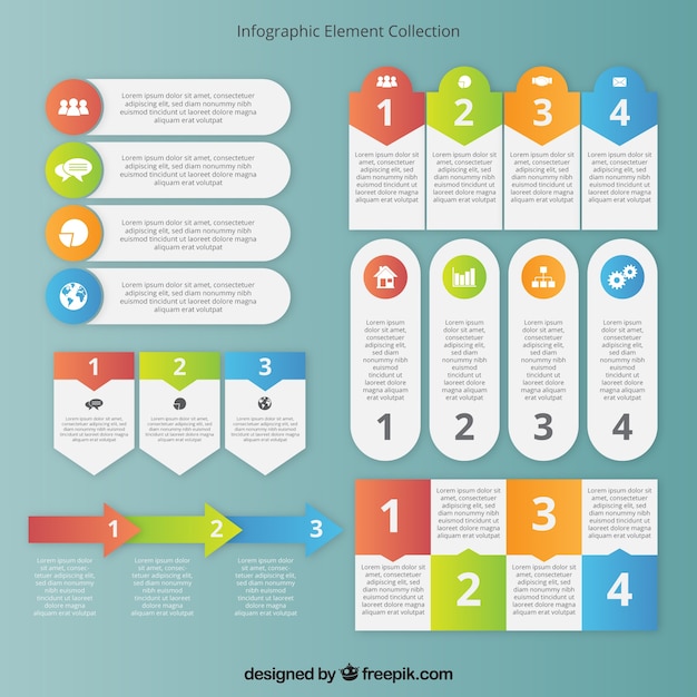 Collection of infographic elements with colorful details