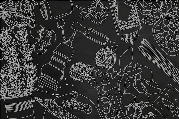 Free vector collection of ingredients on blackboard