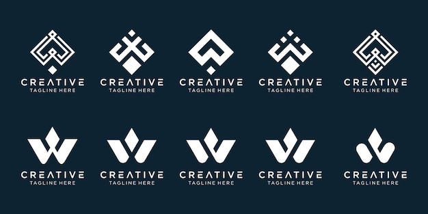 Collection initials w logo template. icons for business of fashion, digital, technology, simple.