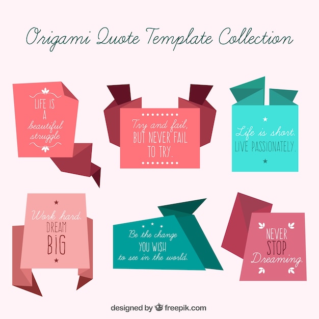 Free vector collection of inspirational quotes in style origami