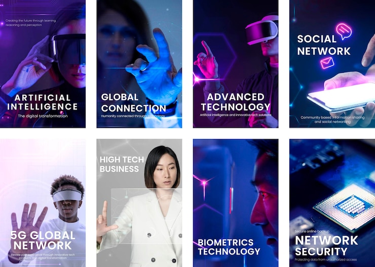 Free Vector collection of instagram stories with artificial intelligence and technology concept