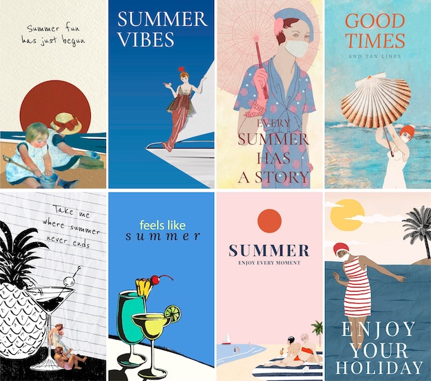Free vector collection of instagram stories with summer theme