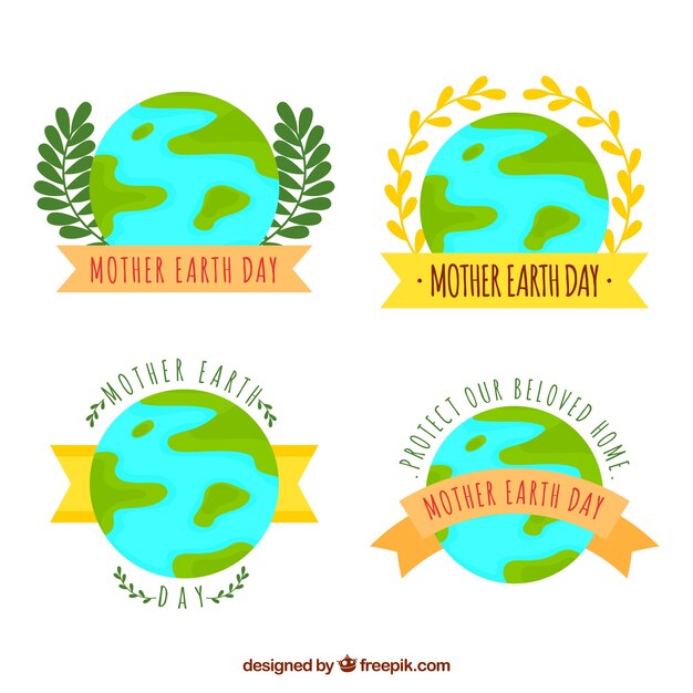 Collection of international earth day badges in flat design