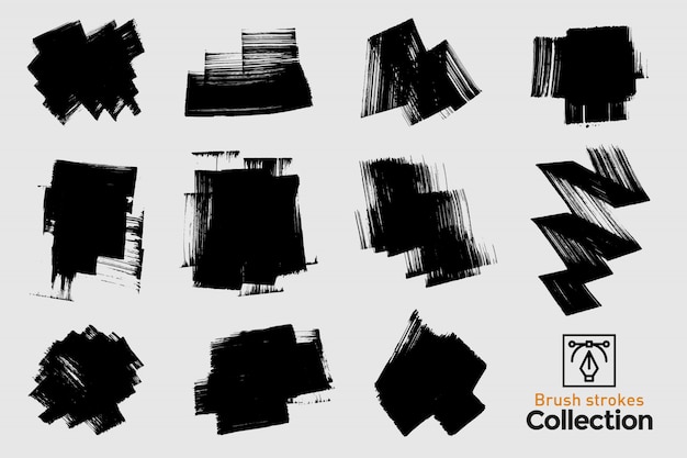 Collection of isolated brush strokes. black hand painted brush strokes. grunge.
