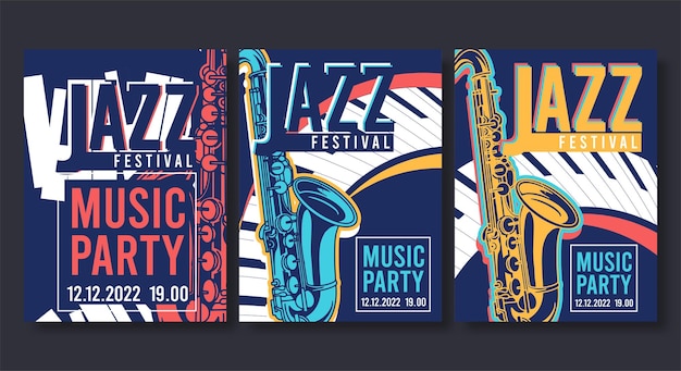 Free vector collection of jazz posters flyer templates in flat design