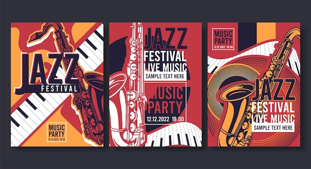 Free vector collection of jazz posters flyer templates in flat design