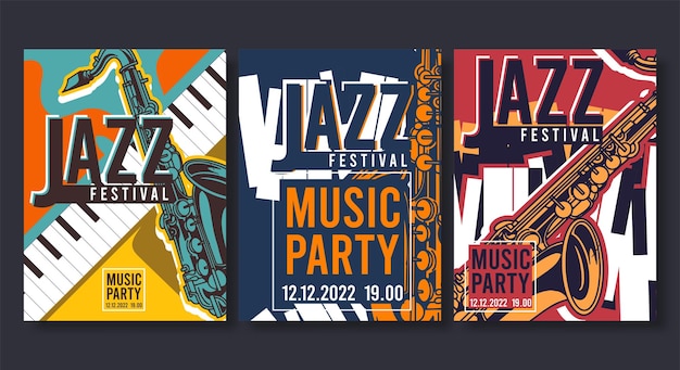 Collection of jazz posters flyer templates in flat design