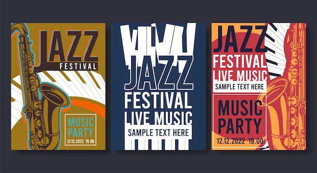 Collection of jazz posters flyer templates in flat design