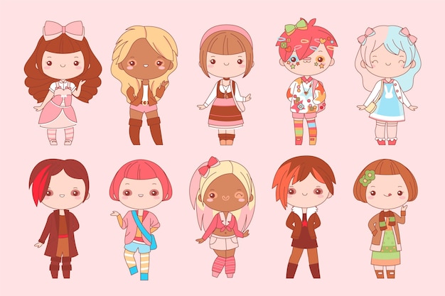 Free vector collection of kawaii harajuku people