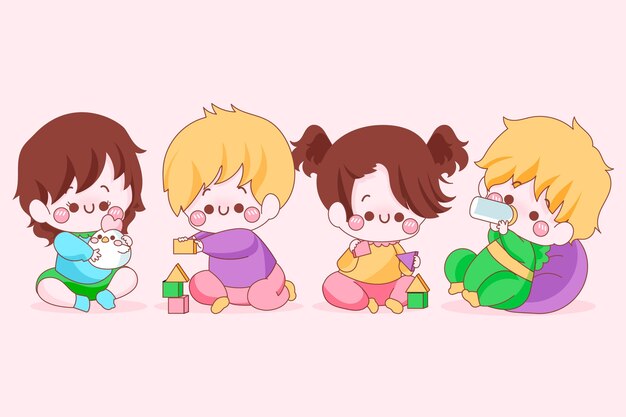 Коллекция каваи японских младенцев