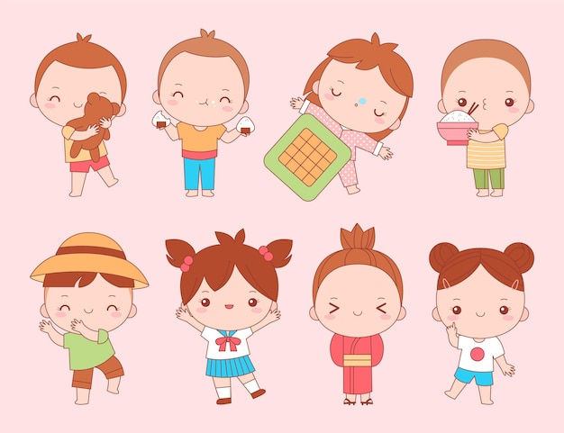 Free vector collection of kawaii japanese children