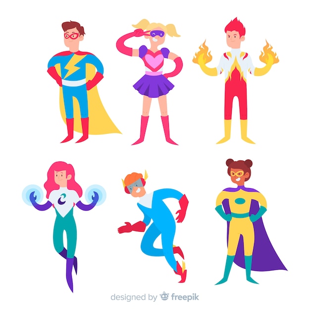 Free vector collection of kids dressed as superheroes