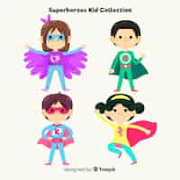 Free vector collection of kids dressed as superheroes