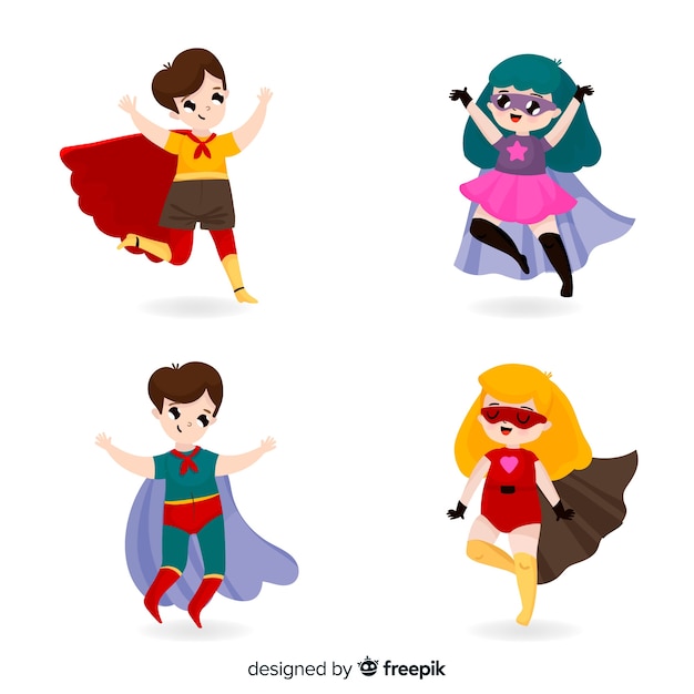 Free vector collection of kids dressed as superheroes