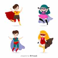 Free vector collection of kids dressed as superheroes