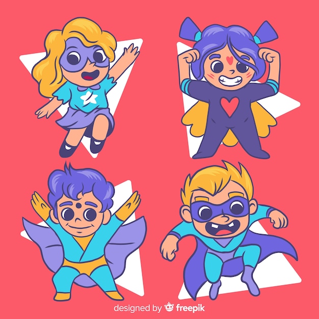 Free vector collection of kids dressed as superheroes