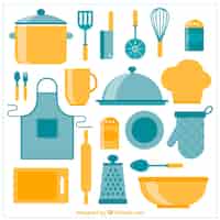 Vettore gratuito raccolta di oggetti da cucina in design piatto