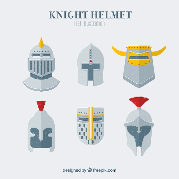 Free vector collection of knight helmet in flat design